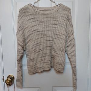 Lucky Brand Spacedye Beige Boxy Relaxed Fit Ribbed Crewneck Boho Sweater Size M